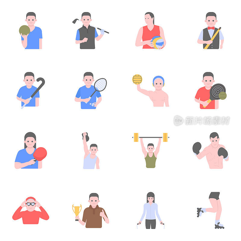 Pack of Amusement and Fitness Exercise Flat Icons